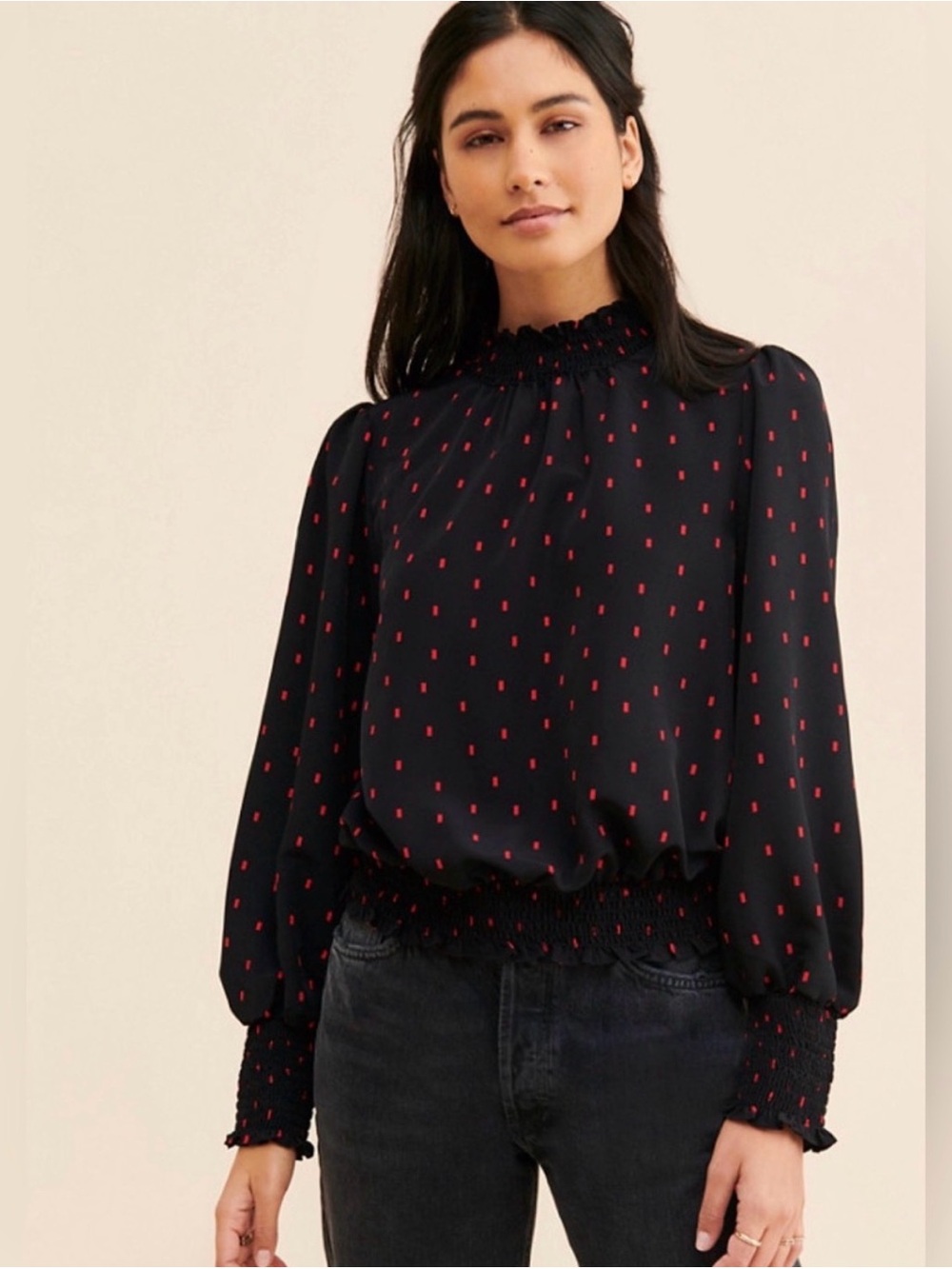 Sanctuary blouse, Navy with Red Dot Print